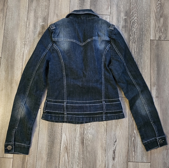 NEW Vintage Y2K ★ SUKO Jeans ★ AMAZING Zipper Jean Jacket with Black Rhinestones - Picture 4 of 17